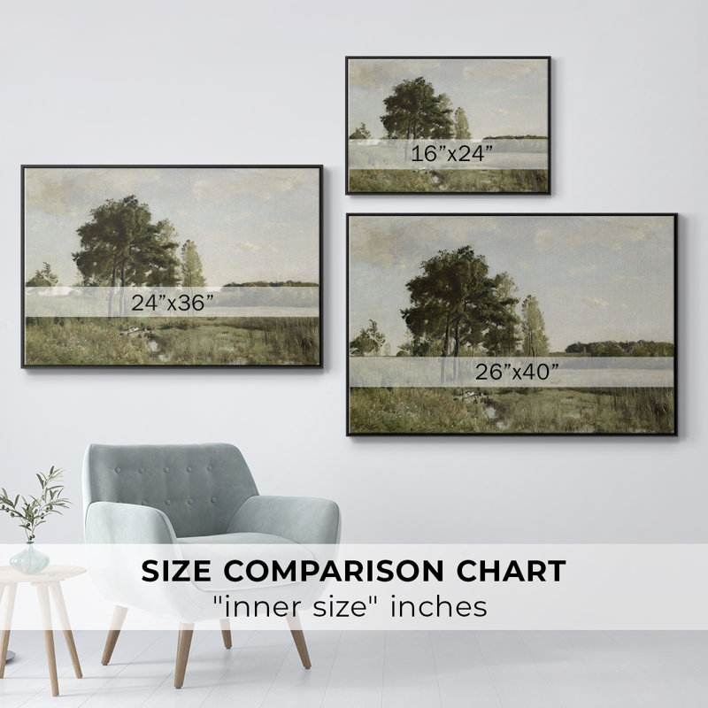Paysage rétro - DCLXI, toile tendue avec châssis encadré, Noir, H 25 po x l 37 po