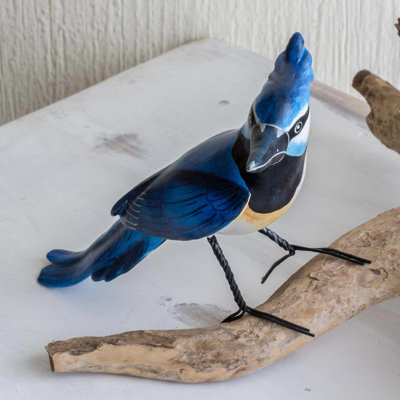  Handmade Black-Throated Magpie-Jay Ceramic Sculpture