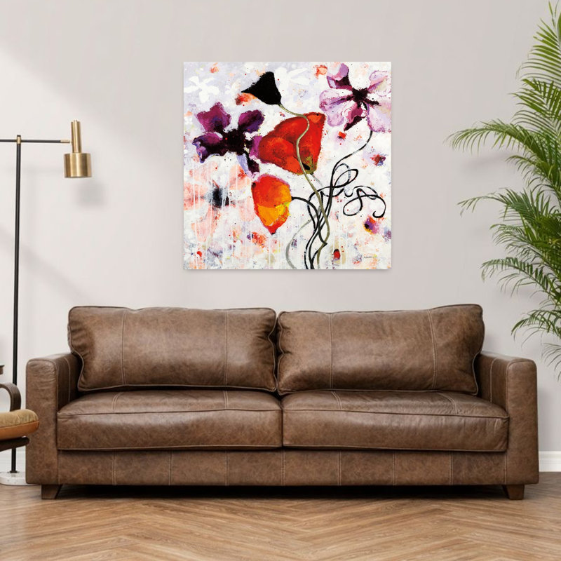 Art contemporain abstrait du coquelicot noir, H 36 po x l 36 po