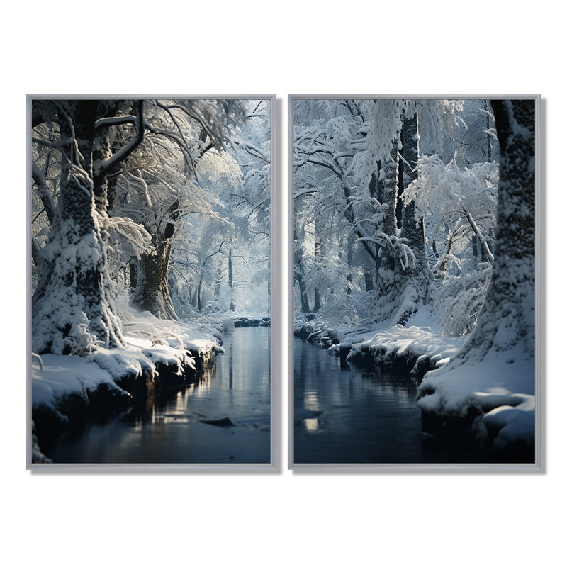 Winter Silent Woods III - Décoration murale blanche 2 panneaux, H 36 po x l 48 po, Reproduction encadrée sans passe-partout