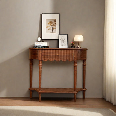 Retro Solid Wood Console Table with 1 Drawer