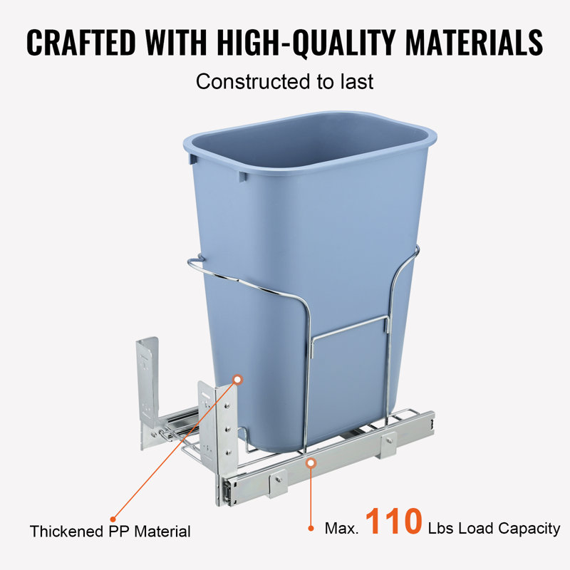 Gray Plastic Pull-Out Kitchen Trash Can with Iron Frame