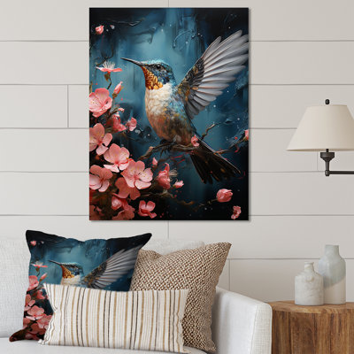 «Blue Floral Flight Hummingbird - Hummingbird Animal», art mural en métal