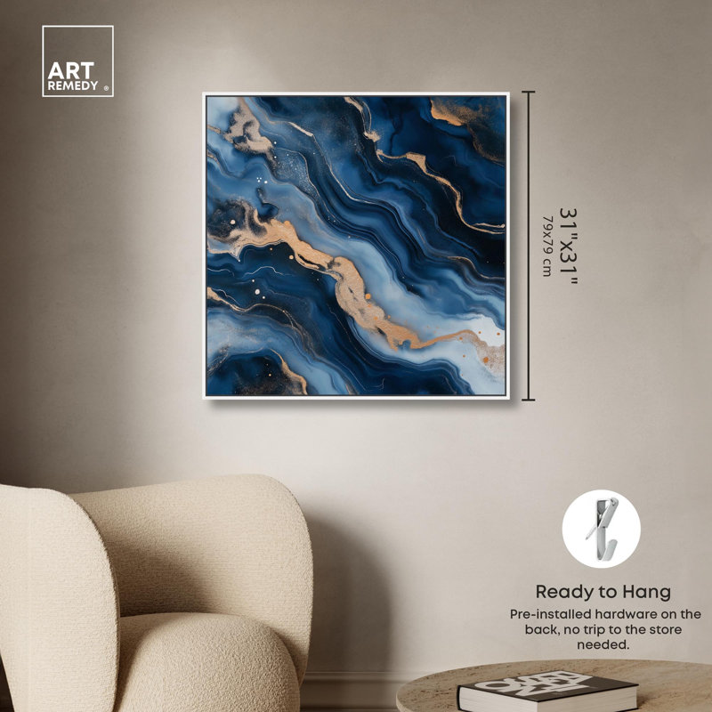 «Deep Sea Geode II», art mural sur toile , H 31 po x l 31 po, Cadre flottant blanc