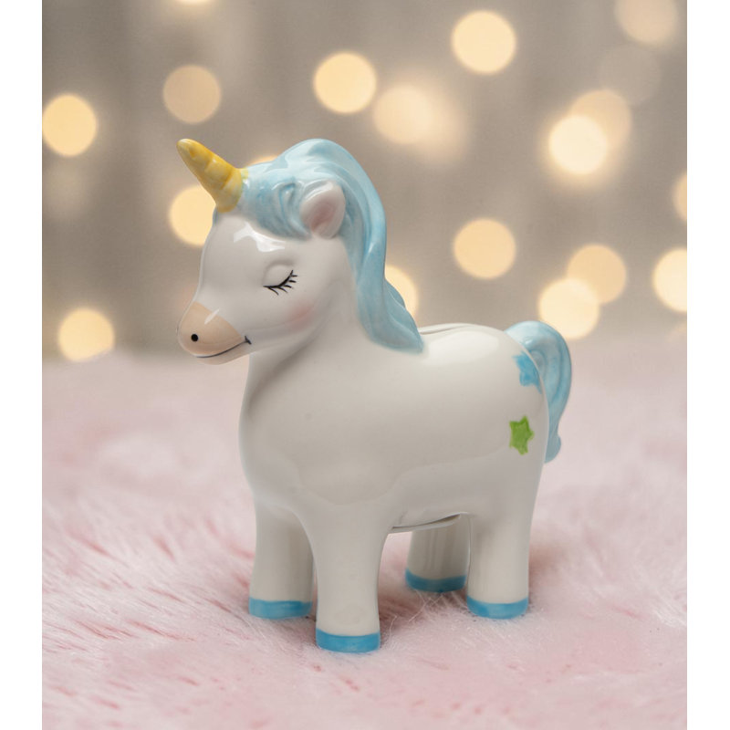 Tirelire licorne - bleu, Bleu / blanc