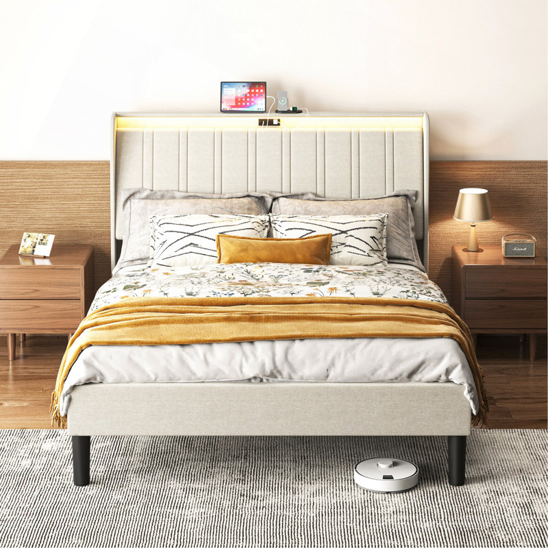 Base de lit plateforme double avec tête de lit élégante et support durable