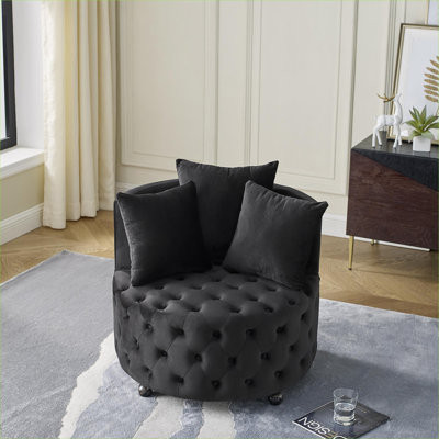 Fauteuil paresseux pivotant en velours capitonné 1 place, avec roulettes mobiles, 30 x 30 x 26 pouces, noir profond