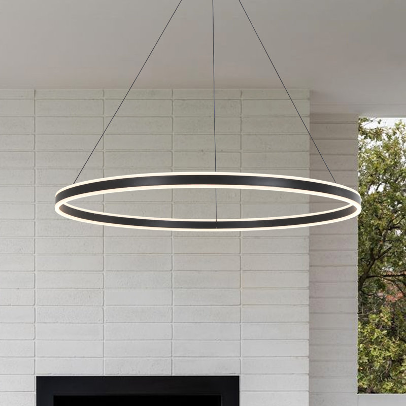 Luminaire suspendu à DEL Dilnoza, Noir mat, 59" H x 39.4" W x 39.4" D