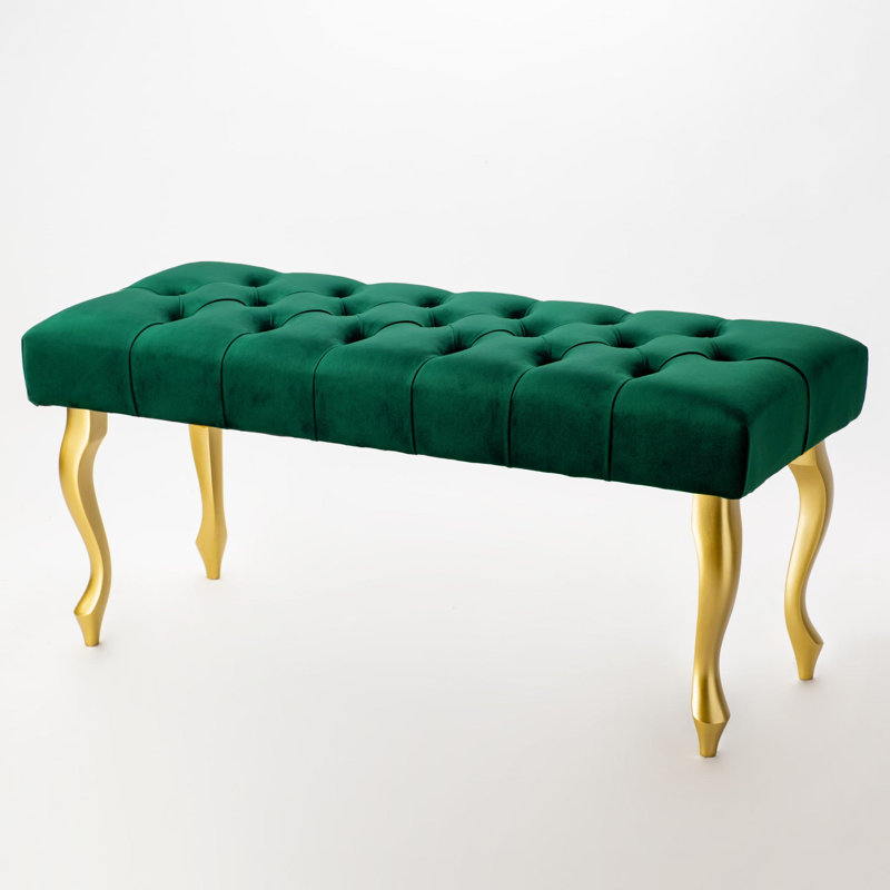 Jerez Velvet Upholstered Bench, H40 x W100 x D30cm, Green/Gold
