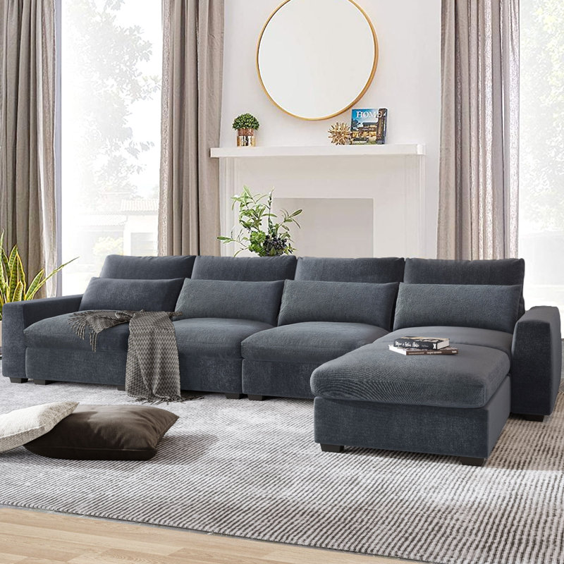 Wide Modern Large L-Shape Feather Filled Sectional Sofa, Convertible Sofa Couch with Reversible Chaise,sectional couch,sectionals