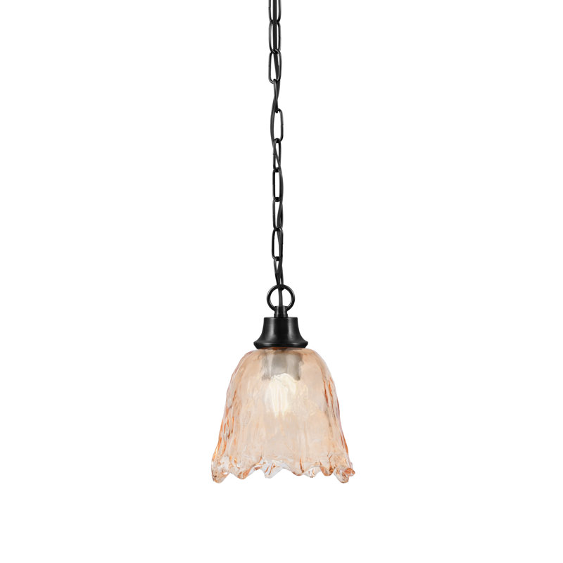 Luminaire suspendu Pinedale au fini noir mat avec verre de lave ambré de 7 po, Colorful, Amber, Matte Black