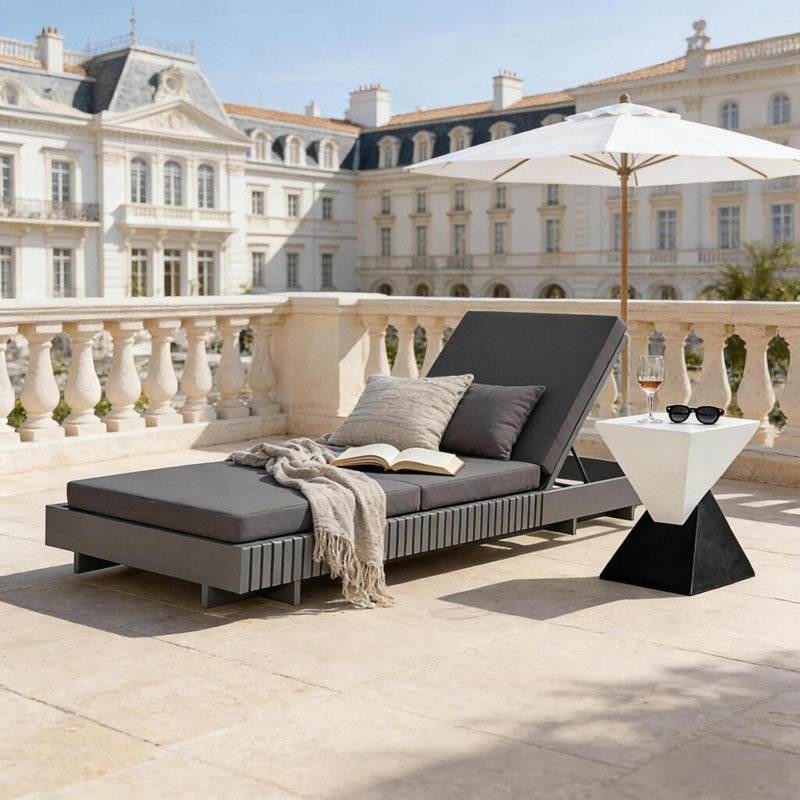 Chaise longue d'extérieur 1pc avec coussin hydrofuge 3 fois, Gris foncé
