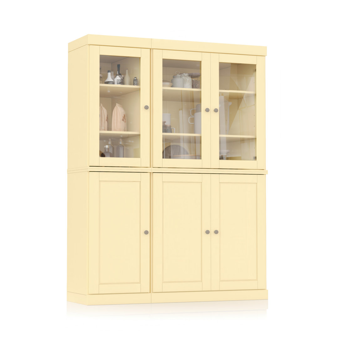 Bryann 100% Solid Wood 48.5" Pantry Cabinet with Clear Glass, Solid Doors, 2-Drawers and Adjustable Shelves Hokku Designs 