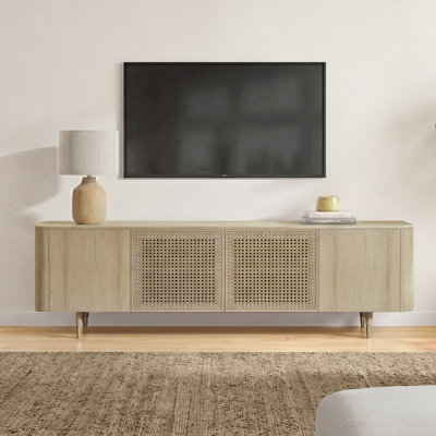Mavis 79'' Cane Solid Wood TV Stand with  Adjustable Storage Shelves