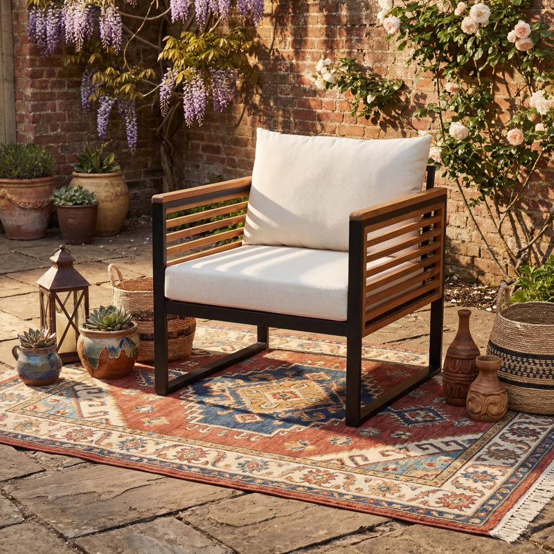Chaise de patio d'extérieur en bois d'acacia et métal avec coussins (ensemble de 2), 1
