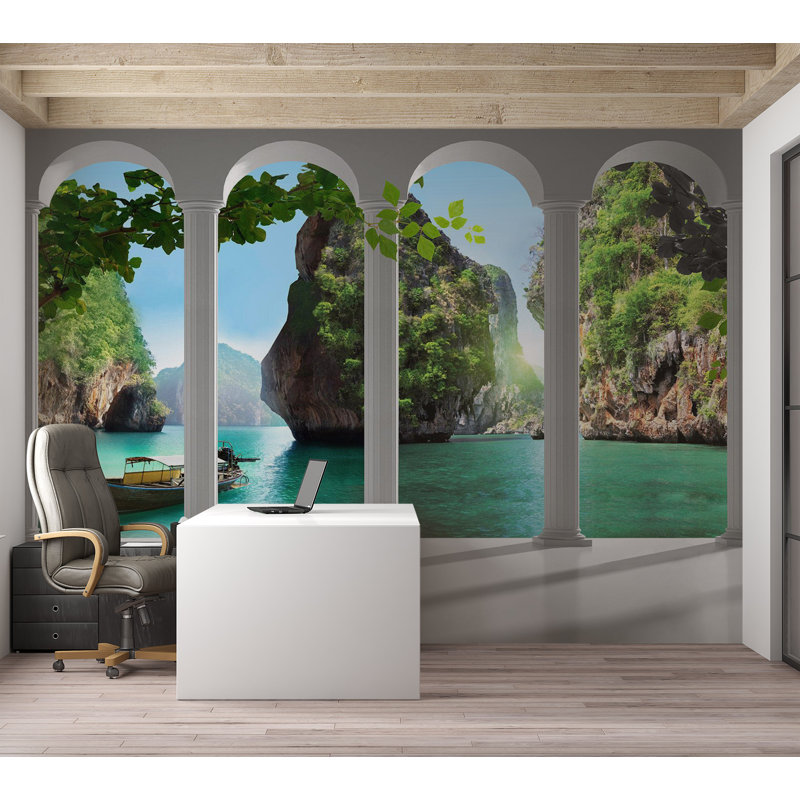 Murale paysage pelez et collez - sur la terrasse, L 110 po x l 154 po