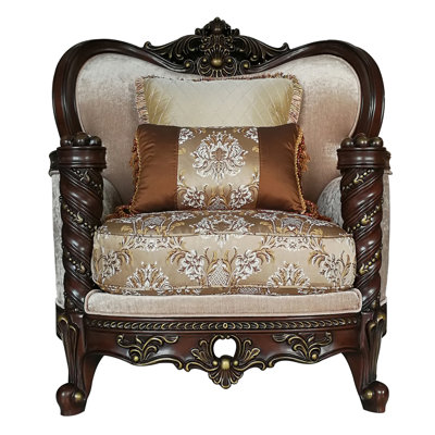Advaith 46" Wide Velvet Armchair in Beige/Walnut