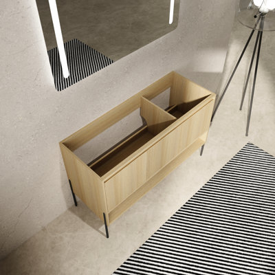 Meuble-lavabo autoportant 48 po - 3 portes en bois d'ingénierie Le chêne moderne augmente le rangement de la salle de bain et la porte de propreté améliore l'organisation