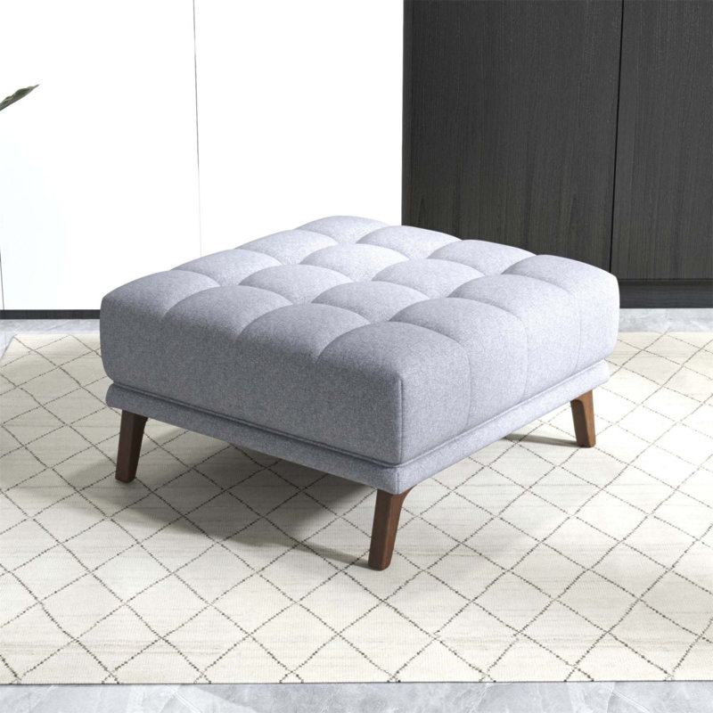 Addison Square Light Gray Linen Upholstered Ottoman, Comfortable and Versatile with Classic Design for Modern Living