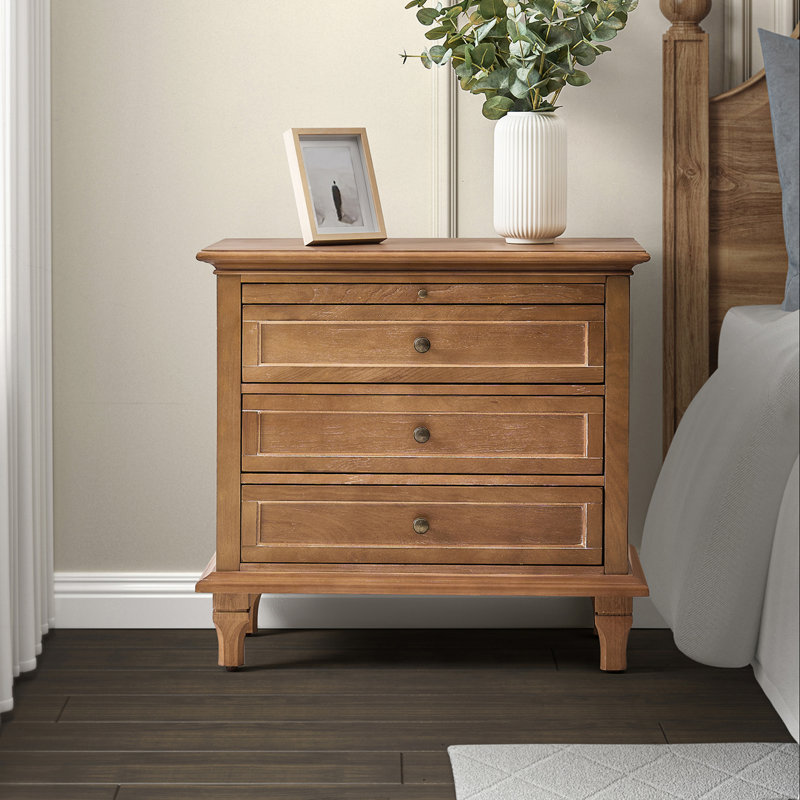 Dominic Country 72cm W 3 - Drawer Bedside Table, Brown