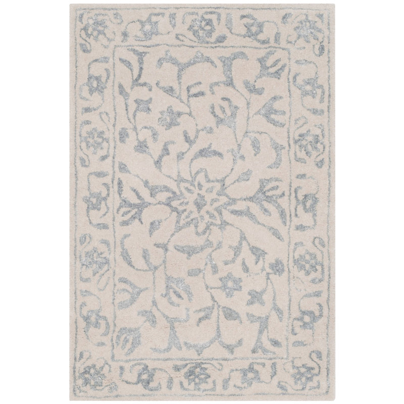 Daphne Hand Tufted Viscose/Wool Oriental Rug in Silver/Ivory, Rectangle 2' x 3'