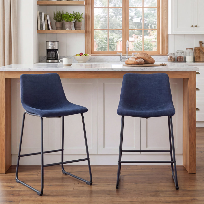 Tabourets de bar sans accoudoirs Anke, Bleu, Tabouret de comptoir (siège d’une hauteur de 24