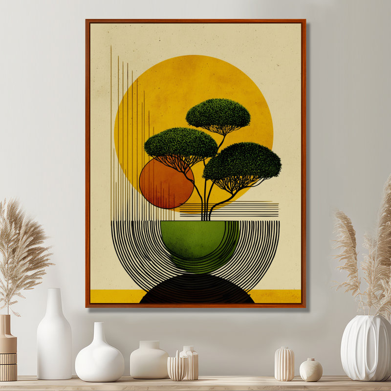 «Bonsai», impression sur toile, vert et jaune, H 32 po x l 24 po, Cadre flottant, Brun
