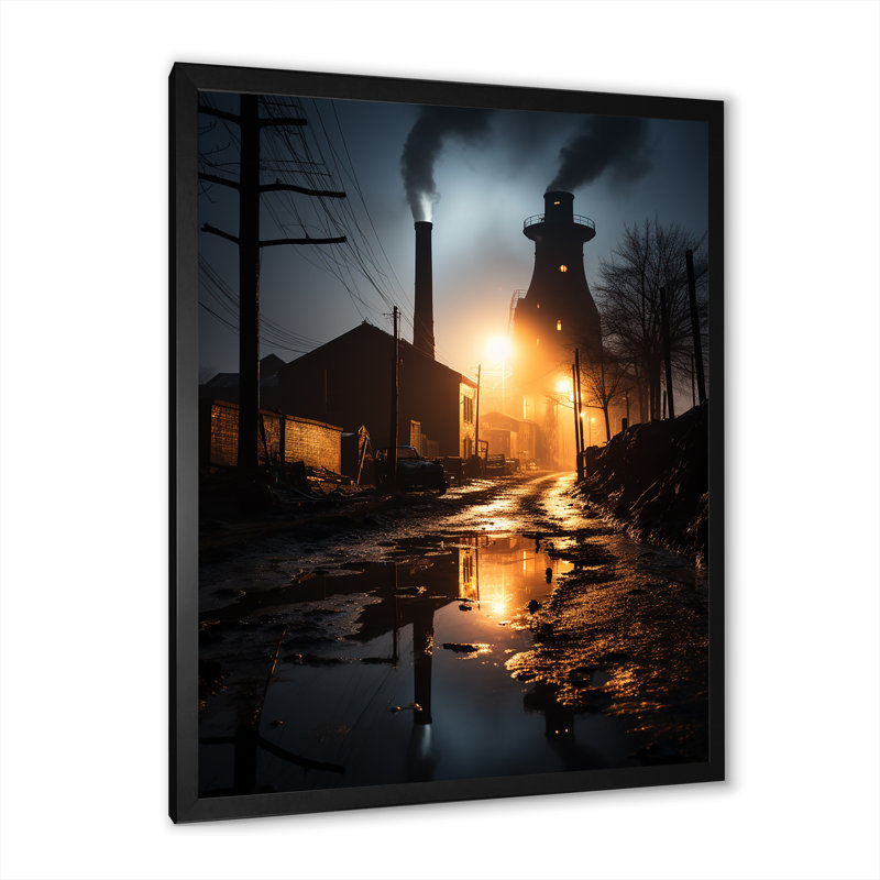 «Vintage Industrial Landscape I», reproduction sur toile, Cadre simple noir, H 44 po x l 34 po x P 1,5 po