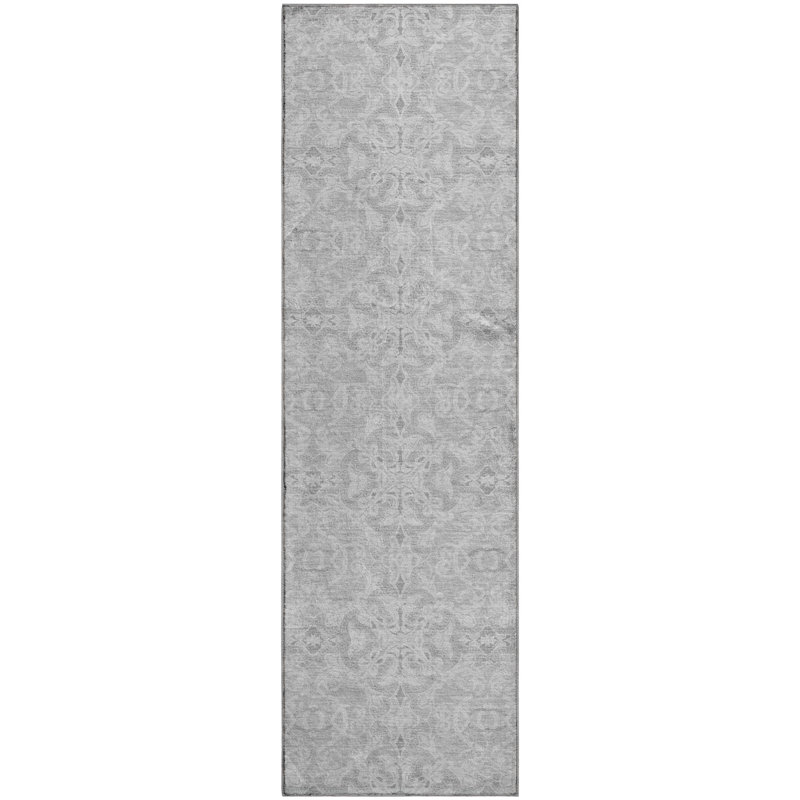 Tapis argenté de qualité supérieure lavable à la machine Prisco, Tapis de couloir 2 pi 3 po x 7 pi 6 po