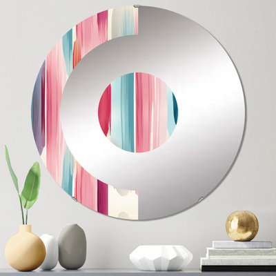 Blue And Pink Artist Strokes Line Pattern Bliss - Half Circle Wall Mirror
