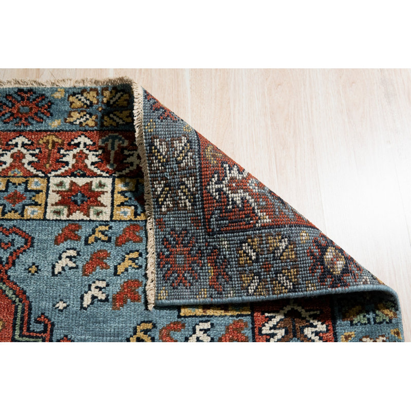 Tapis médaillon traditionnel en laine noué à la main Mervyn, Rectangulaire 8 pi x 10 pi