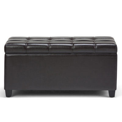 Banc/repose-pieds avec rangement rectangulaire de style transitionnel de 84 cm de large revêtu de cuir végan capitonné