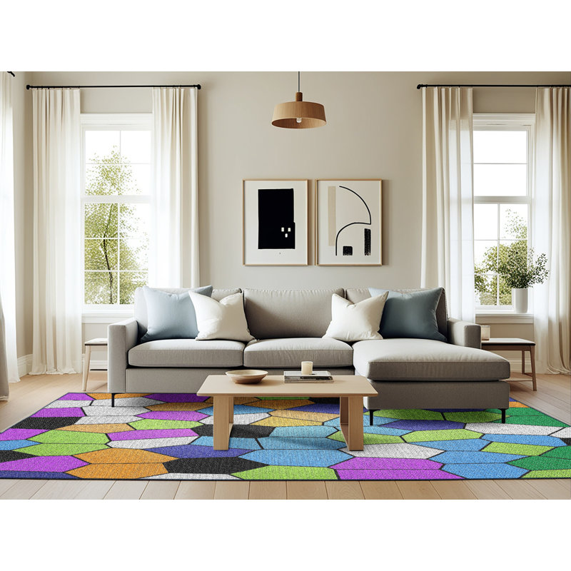 Tapis orange à motif géométrique, Rectangle 6 pi x 9 pi