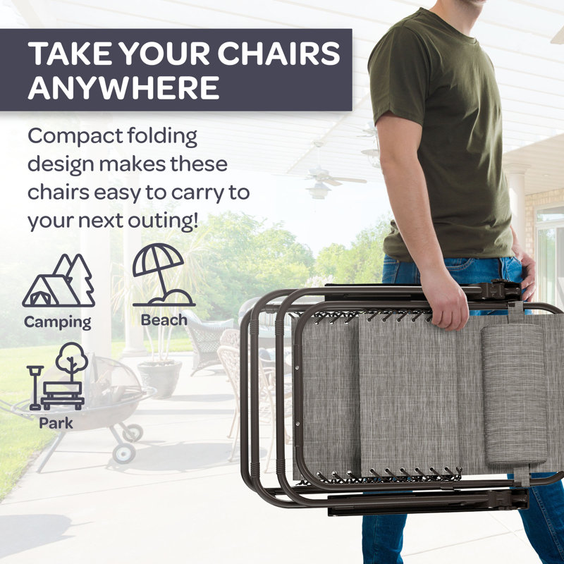 Garett Zero Gravity Chairs - Outdoor Chairs with Side Tables and Cupholders by Lavish Home, Heathered Gray
