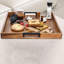 56cm Square Brown Acacia Wood Breakfast Ottoman Tray with Handles for Coffee Table