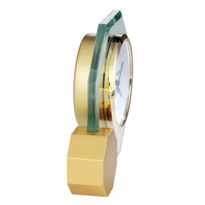 Gold and Glass Octagon Table Clock with Quartz Movement