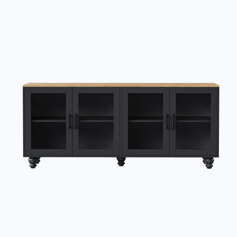 Armoire de rangement avec portes en verre et tablettes réglables, Noir, noir, noir, noir