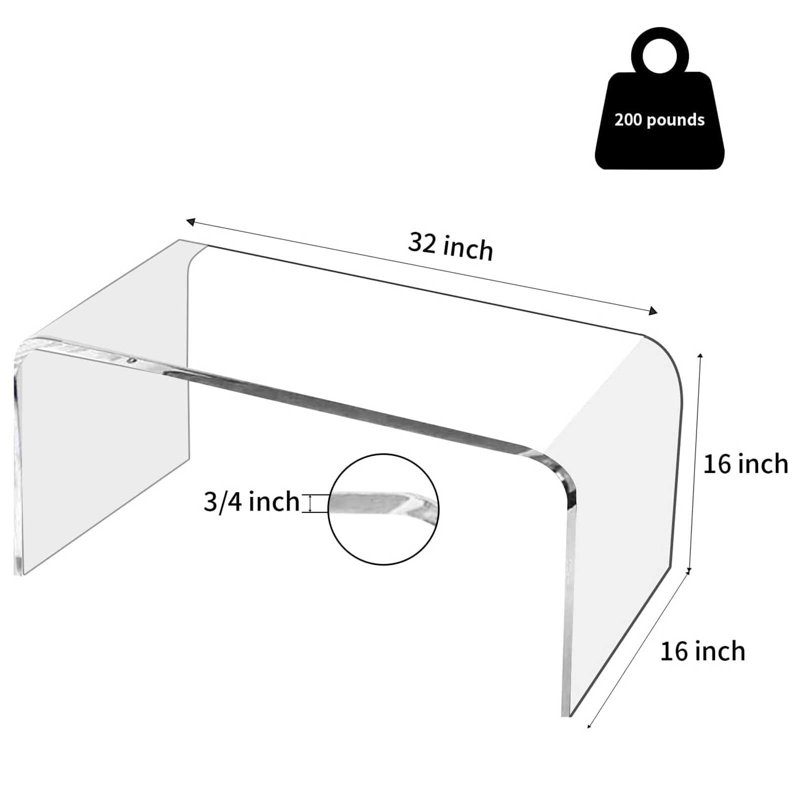 MESAILUP Waterfall Coffee Table Acrylic Rectangle 32"L x 15"W x 12"H Modern End Table,Clear, 17.29" H x 33.01" L x 7.86" W