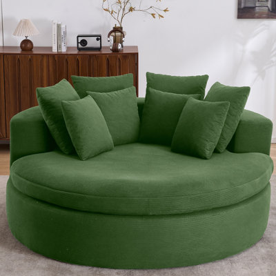 Chaise longue 70 po en chenille verte pour l'intérieur avec coussins, accoudoirs et oreiller, aucun assemblage requis