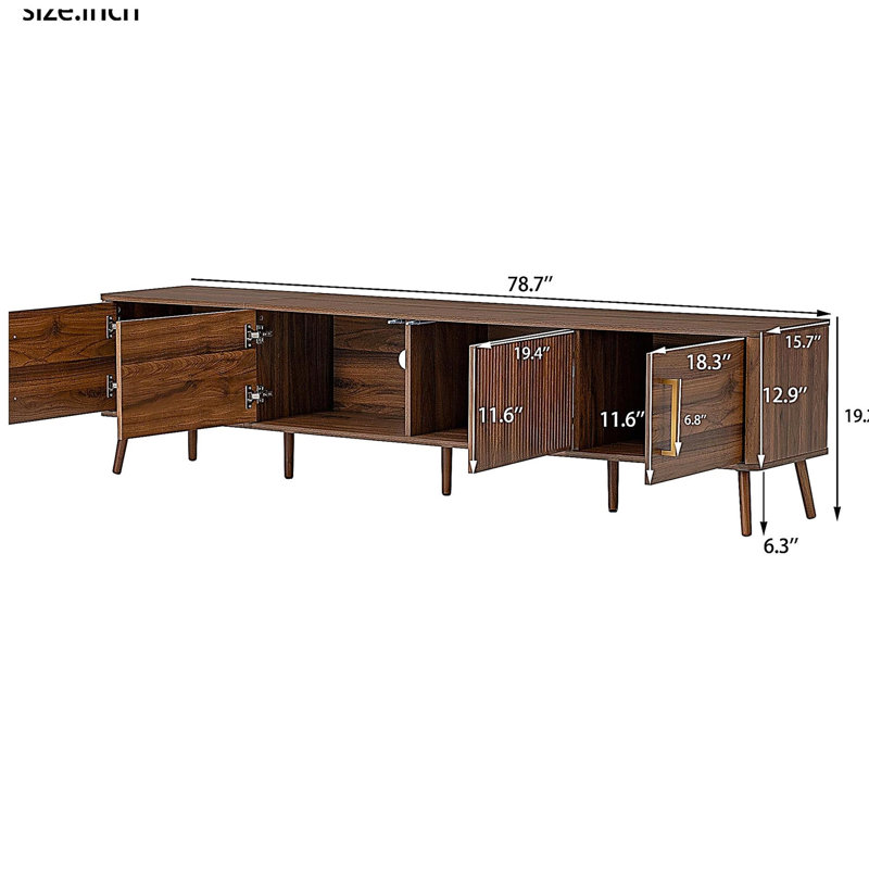Meuble télé 78 po pour téléviseur de 85 po ou moins avec système de divertissement avec porte cannelée et gestion des câbles
