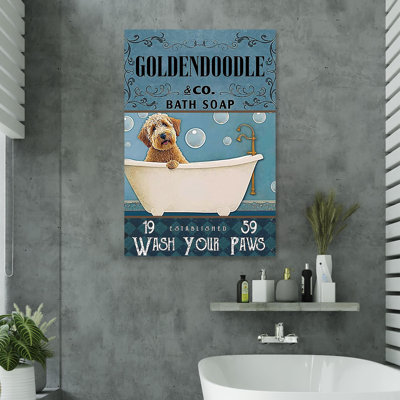 Goldendoodle Bath Soap 2 - 1 Piece Rectangle Graph " Goldendoodle Bath Soap 2 - 1 Piece Rectangle Graphic Art Print On Wrapped Canvas "