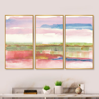 Influence de la ligne et de la couleur dorée brillante - ensemble d'art moderne sur toile encadré moderne et contemporain de 3