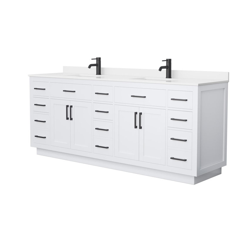 Beckett TK 84'' W Vanity, Single, White Quartz, Matte Black