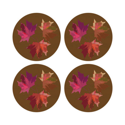 Autumn Leaves Vegan Leather Round Pebble Placemat