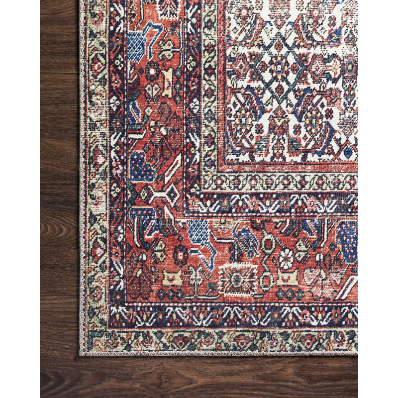 Sim Oriental Ivory/Red Area Rug, Runner 2'6" x 12'