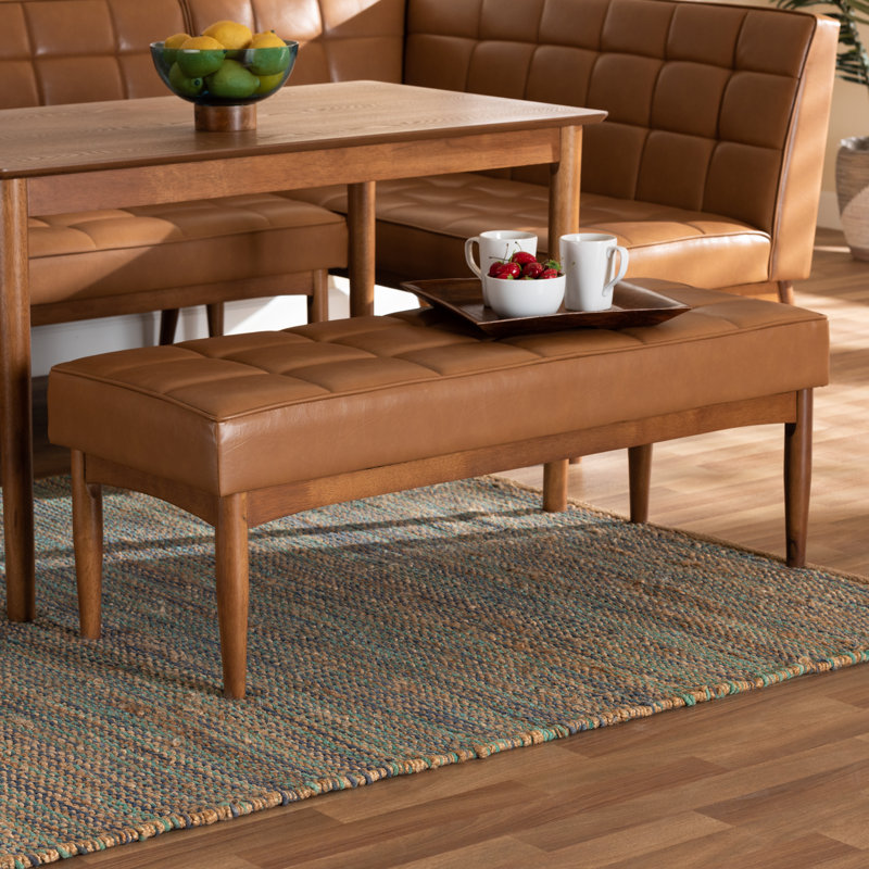 Faux Leather Upholstered Bench, Tan/Brown