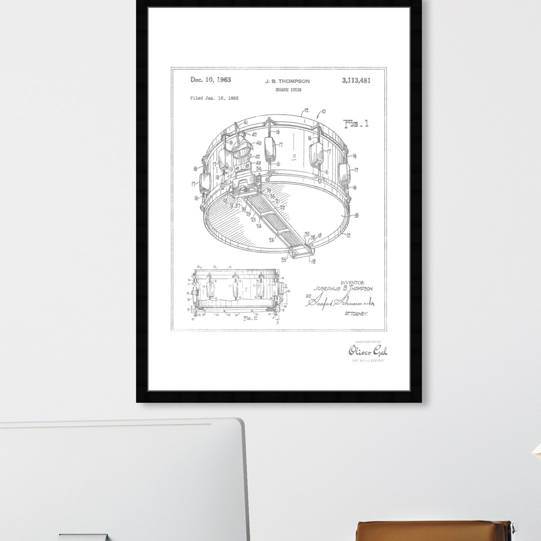 'Snare Drum 1962' Framed Graphic Art in Silver