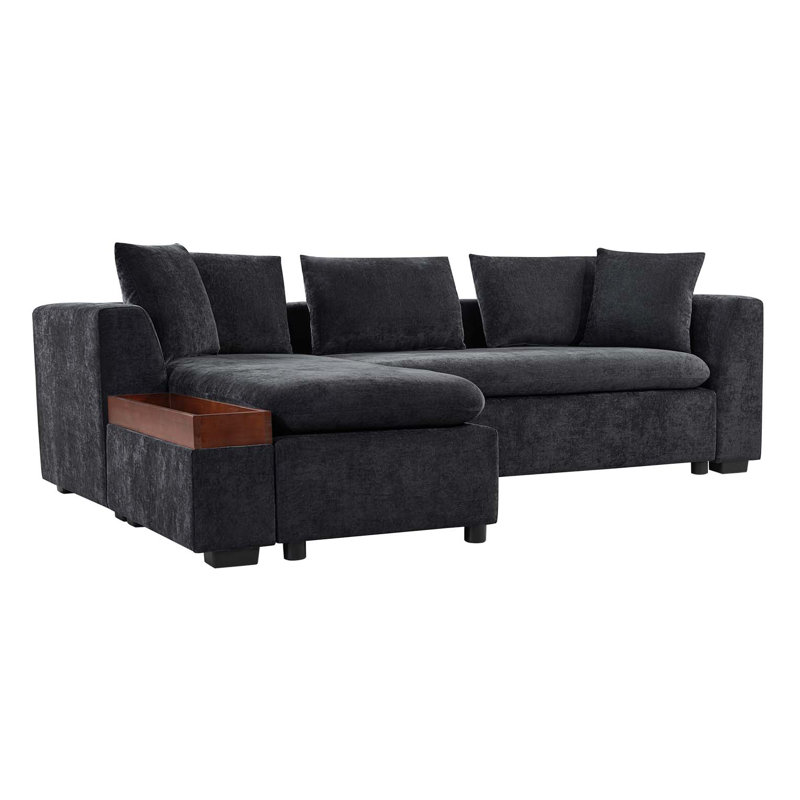 Canapé modulaire avec canapé en forme de L de 93,7 po et compartiment de rangement en bois pour le salon, noir, Noir