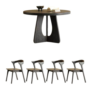 Round unique ash wood dining table set