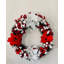 Couronne de Noël rouge et blanche pré-éclairée avec poinsettias et baies